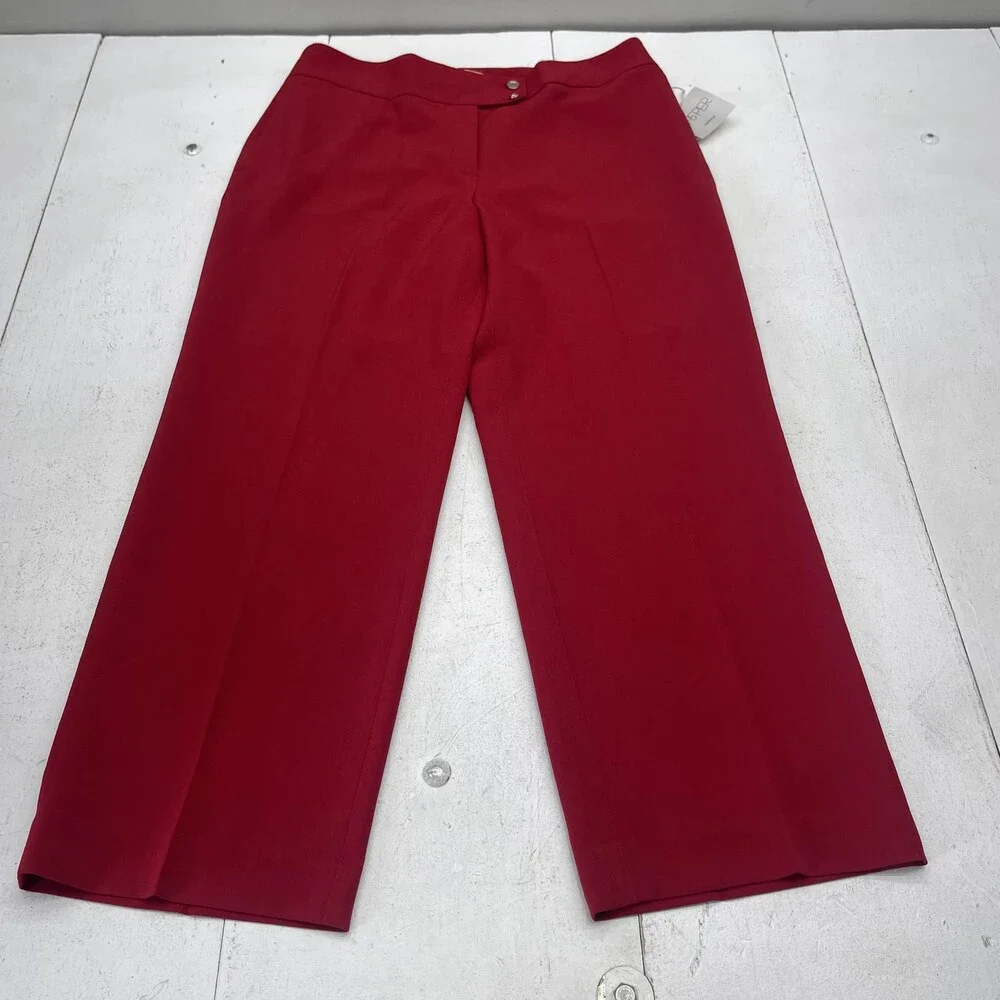 Kasper Dress Pants Womens 14P Red Crepe Wide Leg Zip Pockets Stretch Work Office - Picture 1 of 10